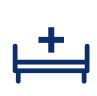 Symbol: Krankenbett mit Kreuz – steht für Krankenhaus oder Pflege.